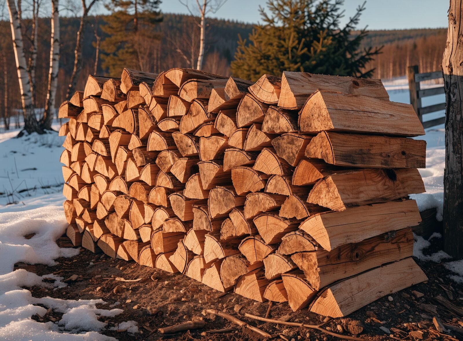 A cord of split firewood